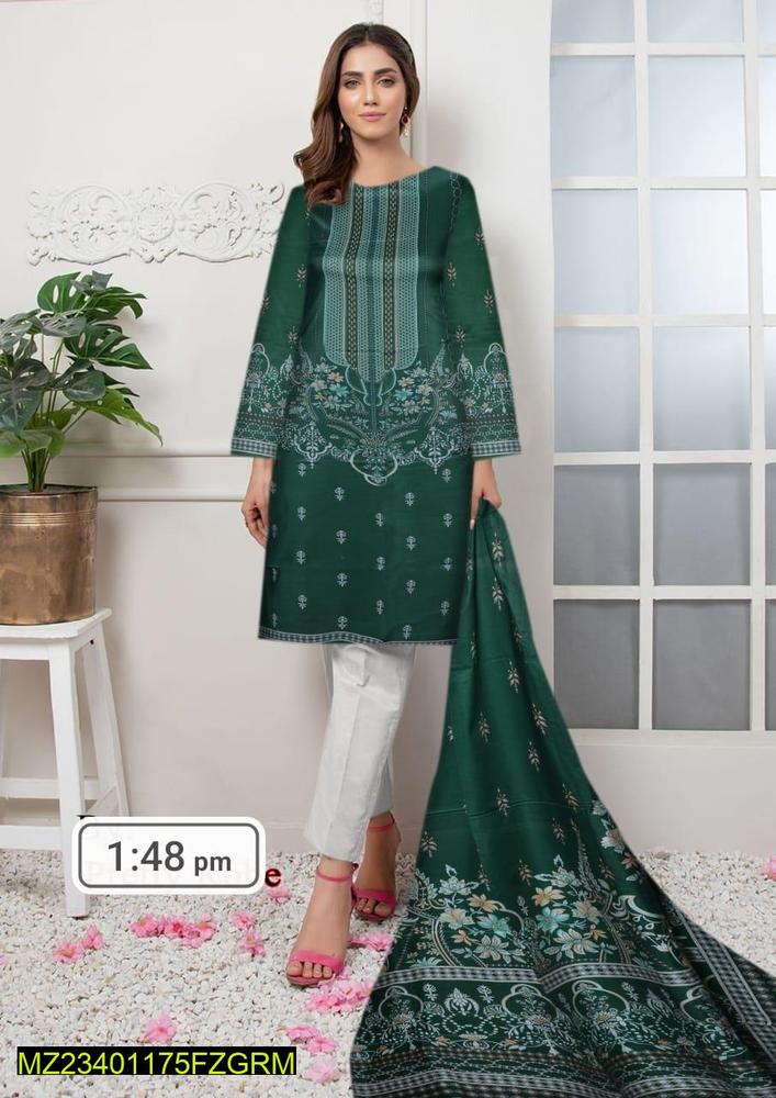 2 pcs women's unstitched linen printed suit 2 pcs women's unstitched linen printed suit